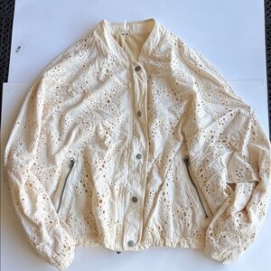 Free People Cream Eyelet Bomber Jacket